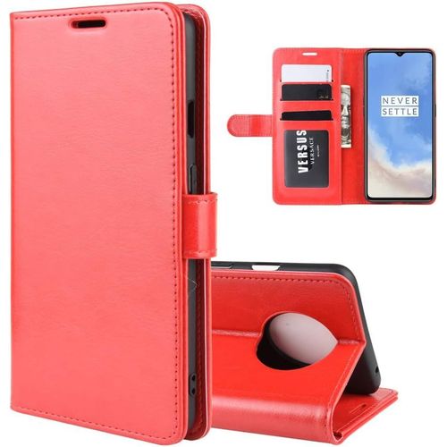 Coque Pour Oneplus 7t 6.55""Flip Cas De Pu Étui En Cuir Avec Fentes De Cartesfermeture Magnétiquefonction Stand Pour Oneplus 7t Smartphone Rouge