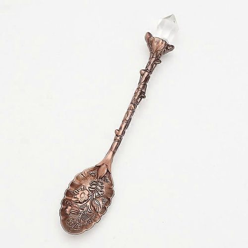 Tête De Cristal Cuillère Salle À Manger Bar Mini Cuillère À Café Couverts Dessert Thé Cuillère Vintage Royal Style Alliage Sculpté Accessoires De Cuisine (Ancien Jujube Rouge),11
