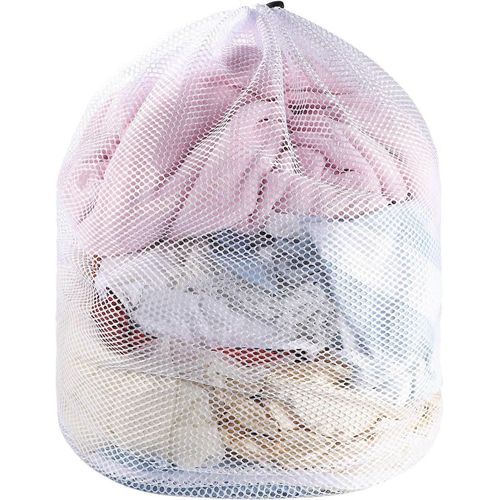 Filet à linge, Sacs à linge avec cordon de serrage Sac à linge en filet réutilisable pour machine à laver Blouse, Veste ouatée, Manteau, Drap de lit (Blanc, 80 x 60 cm)