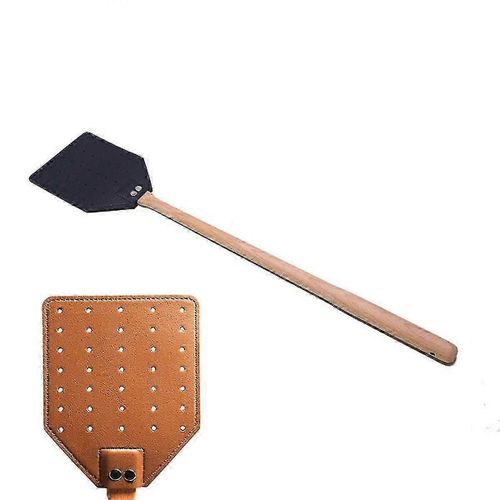 2pcs tapette à mouches en cuir avec longue poignée en bois robuste tapette à mouches pour tapette rustique intérieure et extérieure