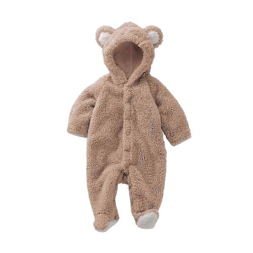 Bébé Combinaison À Capuche Dessin Animé Ours En Forme Polaire Corail Une Pièce Tenue Pour Automne Hiver Marron 6 Mois