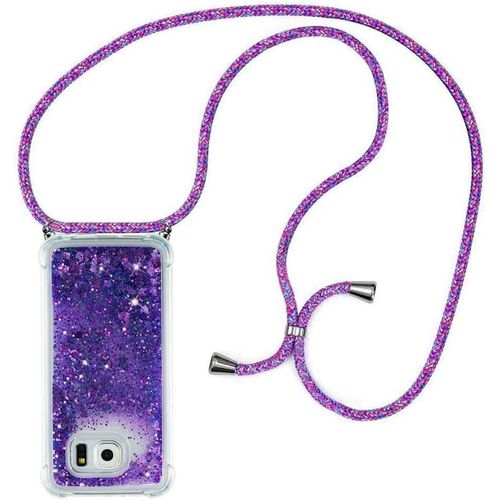 Collier Coque Pour Samsung Galaxy S7 Edge - Mode Tour De Cou Telephone Étui Paillettes Quicksands Liquide Glitter Cover, Housse Pour Smartphone Lanyard Transparente Silicone Case