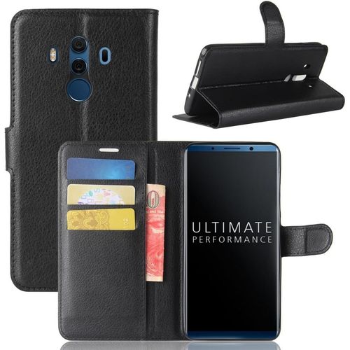 Coque Pour Huawei Mate 10 Pro, Etui Carte Couverture Livre, Silicone Tpu Bumper Cuir Cuir Portefeuille Flip Portefeuille Anti Choc Housse Fermeture Magnétique Fonction Stand, Noir