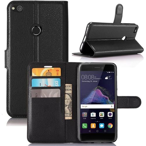 Coque Pour Huawei P8 Lite 2017 P9 Lite 2017 Honor 8 Lite, Etui Cartes Couverture Livre, Silicone Tpu Bumper Cuir Cuir Portefeuille Flip Portefeuille Anti Choc Housse Fermeture Magnétique, Noir