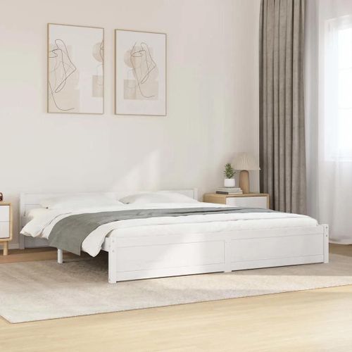 Vidaxl Cadre De Lit Blanc Bois Massif 180x200 Cm Super King