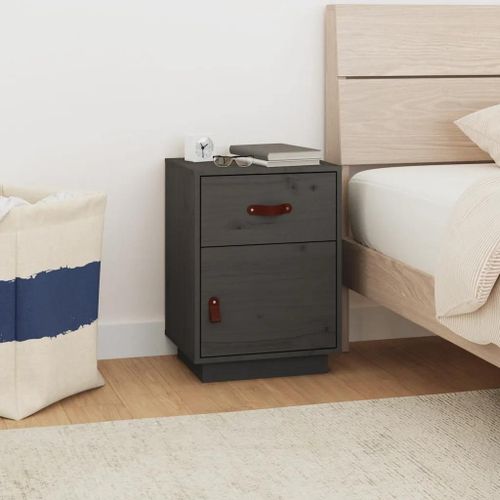 Vidaxl Table De Chevet Gris 40x34x55 Cm Bois De Pin Solide