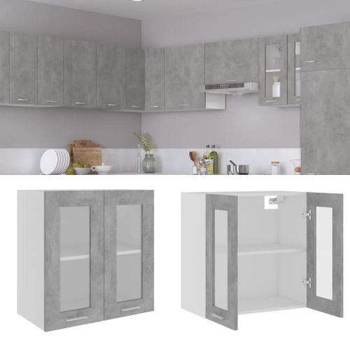 Vidaxl Armoire En Verre Suspendue ""Lyon"" Gris Béton Bois D'ingénierie