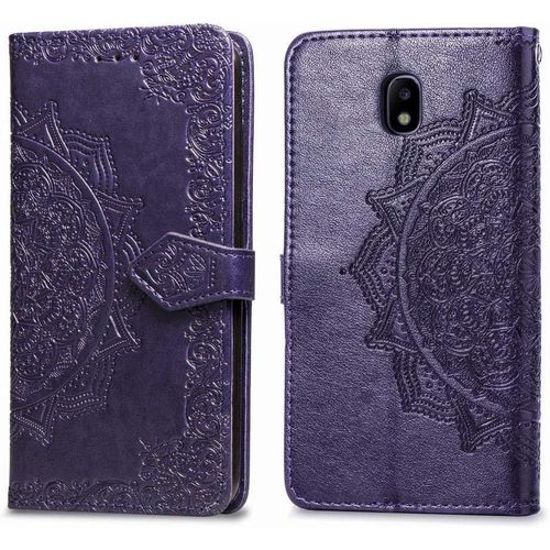Compatible Avec Coque Samsung Galaxy J3 2017 Cuir Rabat Motif Mandala Silicone Antichoc Etui Samsung J3 2017 Portefeuille Support Housse Fine Leather Case Pour Filles Femmes-Violet