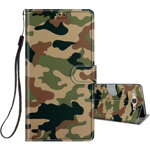 Coque Pour Samsung Galaxy J3 2016/J310 Cuir À Rabat Etui Folio Portefeuille Pour Filles Femme, Housse Cuir Fentes Pour Cartes Étui Antichoc 360 Degrés Cover Silicone-Camouflage