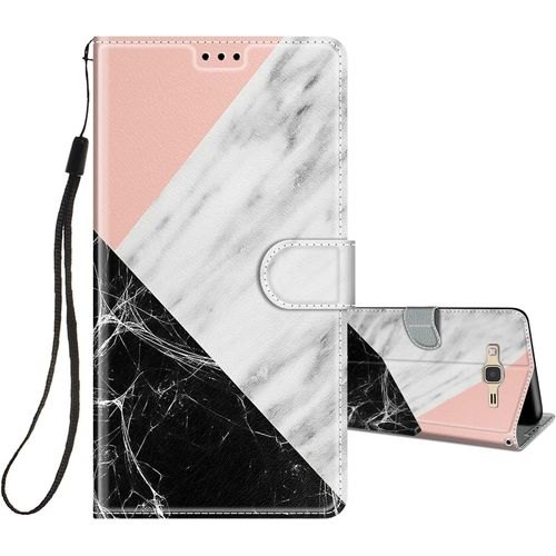 Coque Pour Samsung Galaxy J3 2016/J310 Cuir À Rabat Etui Folio Portefeuille Pour Filles Femme, Housse Cuir Fentes Pour Cartes Étui Antichoc 360 Degrés Cover Silicone-Marbre