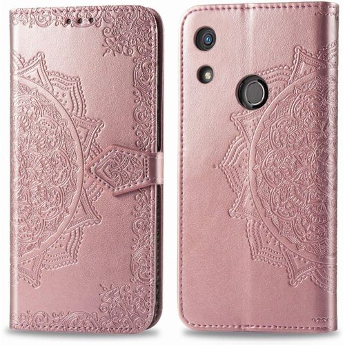 Pour Coque Huawei Y6 2019/Honor 8a Cuir Rabat Motif Mandala Silicone Antichoc Etui Huawei Y6 Pro 2019 Portefeuille Support Housse Fine Leather Case Pour Filles Femmes-Or Rose