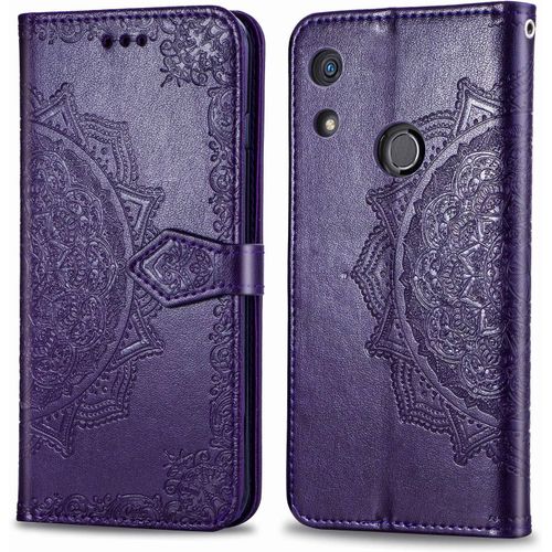 Pour Coque Huawei Y6 2019/Honor 8a Cuir Rabat Motif Mandala Silicone Antichoc Etui Huawei Y6 Pro 2019 Portefeuille Support Housse Fine Leather Case Pour Filles Femmes-Violet