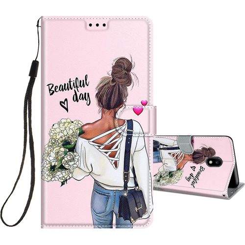 Coque Pour Samsung Galaxy J3 2017/J330 Cuir À Rabat Etui Folio Portefeuille Pour Filles Femme, Housse Cuir Fentes Pour Cartes Étui Antichoc 360 Degrés Cover Silicone-Jolie Fille