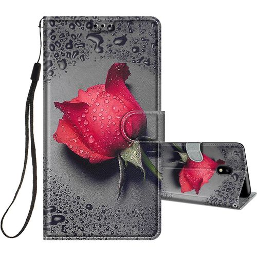 Coque Pour Samsung Galaxy J3 2017/J330 Cuir À Rabat Etui Folio Portefeuille Pour Filles Femme, Housse Cuir Fentes Pour Cartes Étui Antichoc 360 Degrés Cover Silicone-Rose/Rouge