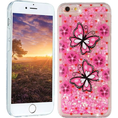 Paillettes Coque Pour Iphone 6s 6 4.7 Inch Silicone Souple Glitter Antichoc Etui Iphone 6 6s Transparente Motif Housse De Protection Tpu Case Pour Fille Femme Papillon Rose