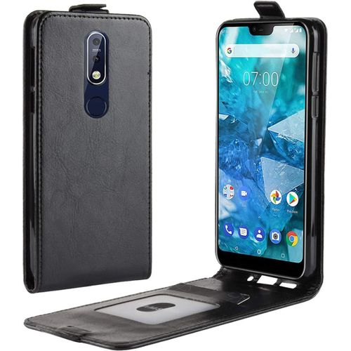 Coque Nokia 7.1 Etui Housse À Rabat En Retro Pu Cuir Flip Leather Case Cover Antichoc Portefeuille Protection Coque Avec Slots De Cartes Pour Nokia 7.1 2018 Noir
