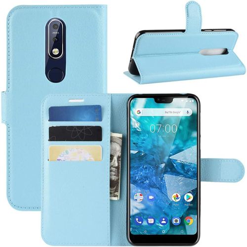 Coque Nokia 7.1 Etui Housse À Rabat En Pu Cuir Flip Leather Case Cover Antichoc Portefeuille Protection Stand Coque Avec Slots De Cartes Pour Nokia 7.1 2018 Bleu