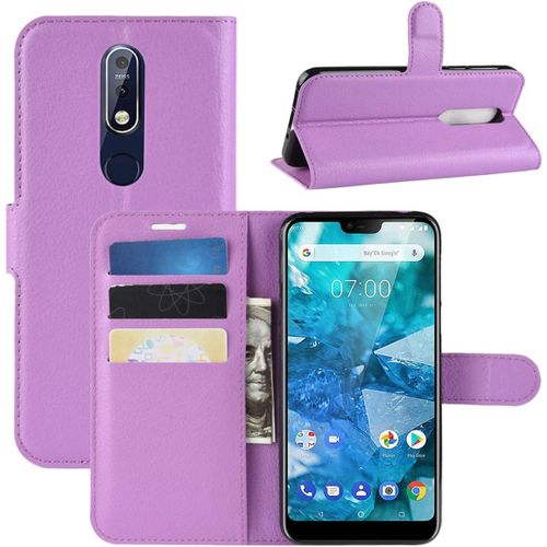 Coque Nokia 7.1 Etui Housse À Rabat En Pu Cuir Flip Leather Case Cover Antichoc Portefeuille Protection Stand Coque Avec Slots De Cartes Pour Nokia 7.1 2018 Violet