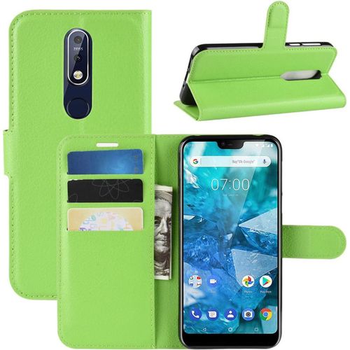 Coque Nokia 7.1 Etui Housse À Rabat En Pu Cuir Flip Leather Case Cover Antichoc Portefeuille Protection Stand Coque Avec Slots De Cartes Pour Nokia 7.1 2018 Vert