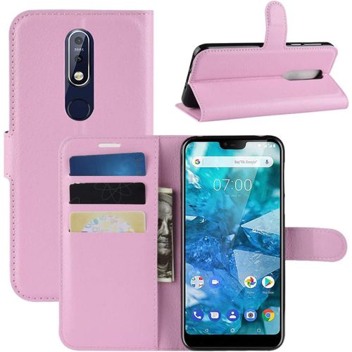 Coque Nokia 7.1 Etui Housse À Rabat En Pu Cuir Flip Leather Case Cover Antichoc Portefeuille Protection Stand Coque Avec Slots De Cartes Pour Nokia 7.1 2018 Pink