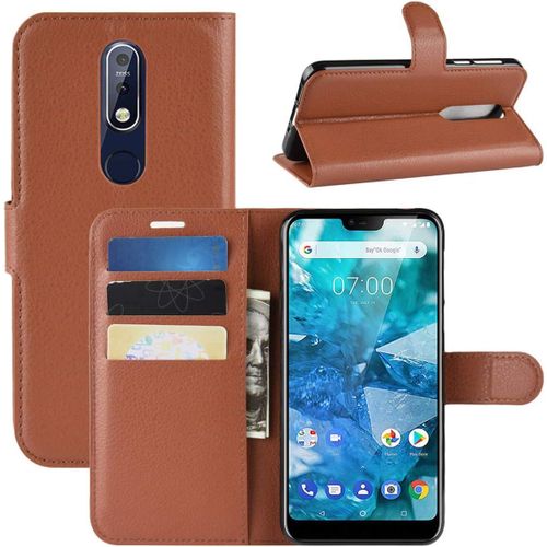 Coque Nokia 7.1 Etui Housse À Rabat En Pu Cuir Flip Leather Case Cover Antichoc Portefeuille Protection Stand Coque Avec Slots De Cartes Pour Nokia 7.1 2018 Marron
