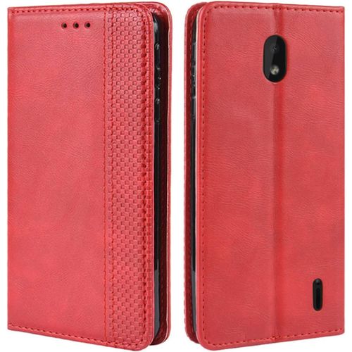 Coque Nokia 1 Plus Etui Housse À Rabat En Retro Pu Cuir Flip Leather Case Cover Antichoc Portefeuille Protection Stand Coque Pour Nokia 1 Plus 2019 Rouge