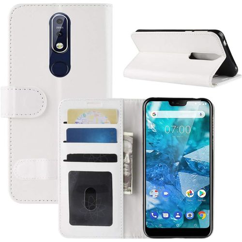 Coque Nokia 7.1 Etui Housse À Rabat En Retro Pu Cuir Flip Leather Case Cover Antichoc Portefeuille Protection Stand Coque Avec Slots De Cartes Pour Nokia 7.1 2018 Blanc