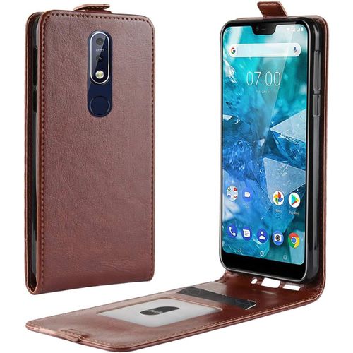 Coque Nokia 7.1 Etui Housse À Rabat En Retro Pu Cuir Flip Leather Case Cover Antichoc Portefeuille Protection Coque Avec Slots De Cartes Pour Nokia 7.1 2018 Marron