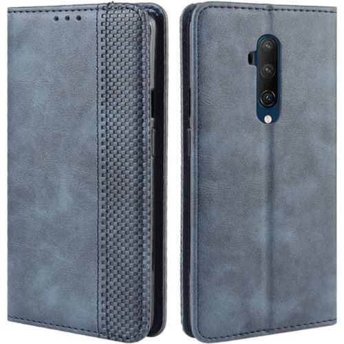 Coque Pour Oneplus 7t Pro, Etui Housse À Rabat En Retro Pu Cuir Flip Leather Case Cover Antichoc Portefeuille Protection Stand Coque Pour Oneplus 7t Pro 2019 Bleu