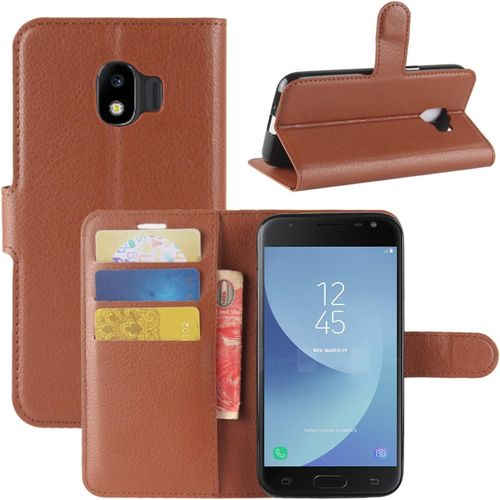 Coque Pour Samsung Galaxy J2 2018, Etui Housse À Rabat En Pu Cuir Flip Leather Case Cover Antichoc Portefeuille Protection Stand Coque Pour Samsung Galaxy J2 Pro 2018 Marron