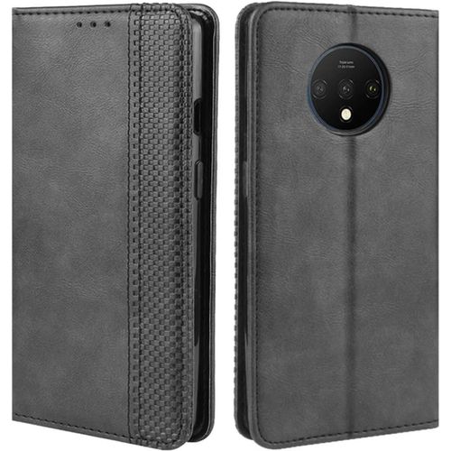 Coque Pour Oneplus 7t, Etui Housse À Rabat En Retro Pu Cuir Flip Leather Case Cover Antichoc Portefeuille Protection Stand Coque Pour Oneplus 7t 2019 Noir
