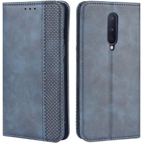 Coque Pour Oneplus 8 Housse À Rabat En Retro Pu Cuir Flip Cover Case Antichoc Magnétique Portefeuille Etui Pour Oneplus 8 Coque Bleu