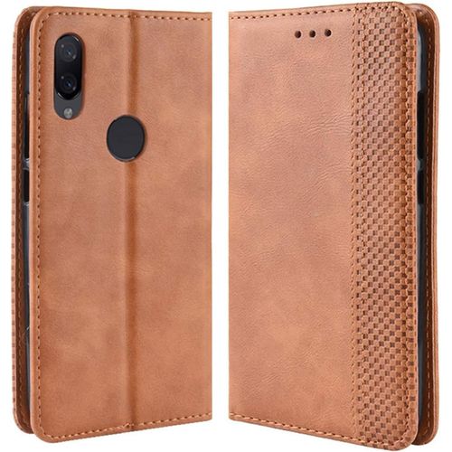 Coque Xiaomi Redmi Note 7 Pro, Etui Housse À Rabat En Retro Pu Cuir Flip Leather Case Cover Antichoc Portefeuille Protection Stand Coque Pour Xiaomi Redmi Note 7 Pro Marron