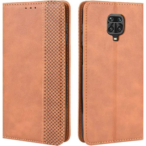 Coque Pour Xiaomi Redmi Note 9s, Redmi Note 9 Pro Coque, Housse À Rabat En Retro Pu Cuir Flip Cover Case Antichoc Magnétique Portefeuille Etui Pour Redmi Note 9s Coque Marron
