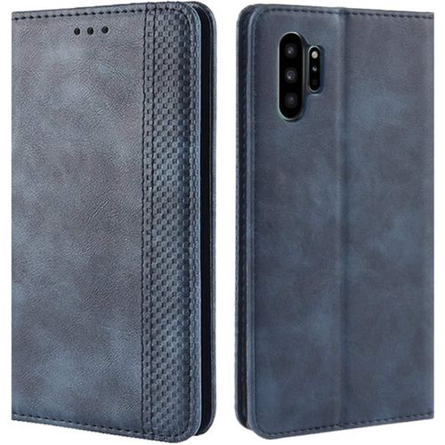 Coque Pour Samsung Galaxy Note 10 Pro, Etui Housse À Rabat En Retro Pu Cuir Flip Leather Case Cover Antichoc Portefeuille Protection Stand Coque Pour Samsung Galaxy Note10 Pro Bleu