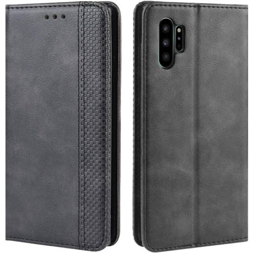 Coque Pour Samsung Galaxy Note 10 Pro, Etui Housse À Rabat En Retro Pu Cuir Flip Leather Case Cover Antichoc Portefeuille Protection Stand Coque Pour Samsung Galaxy Note10 Pro Noir