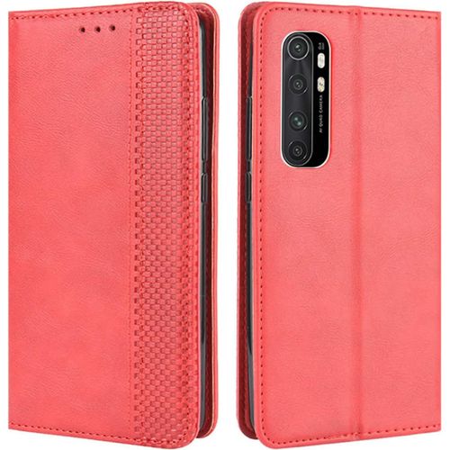 Coque Pour Xiaomi Mi Note 10 Lite, Housse À Rabat En Retro Pu Cuir Flip Cover Case Antichoc Magnétique Portefeuille Etui Pour Xiaomi Mi Note 10 Lite Coque Rouge