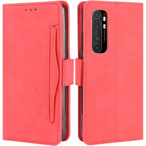 Coque Pour Xiaomi Mi Note 10 Lite, Housse À Rabat En Premium Pu Cuir Flip Cover Case Antichoc Portefeuille Etui Pour Xiaomi Mi Note 10 Lite Coque, Rouge