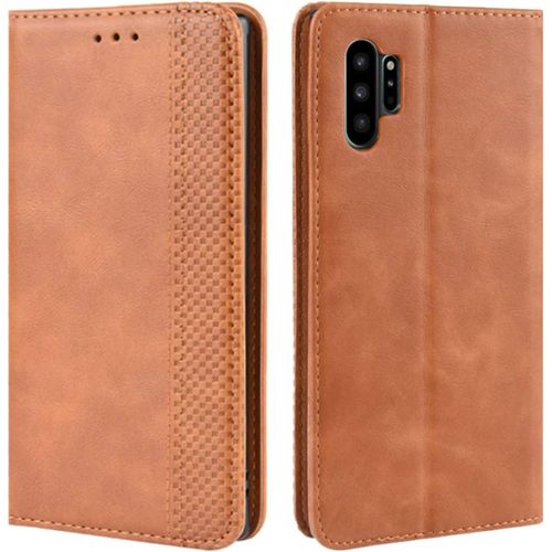 Coque Pour Samsung Galaxy Note 10 Pro, Etui Housse À Rabat En Retro Pu Cuir Flip Leather Case Cover Antichoc Portefeuille Protection Stand Coque Pour Samsung Galaxy Note10 Pro Marron