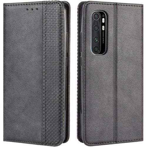 Coque Pour Xiaomi Mi Note 10 Lite, Housse À Rabat En Retro Pu Cuir Flip Cover Case Antichoc Magnétique Portefeuille Etui Pour Xiaomi Mi Note 10 Lite Coque Noir
