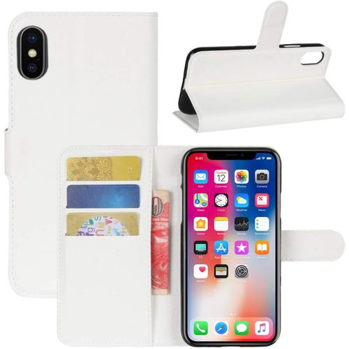 Coque Iphone Xs Max Premium Étui En Cuir Pu Leather Wallet Portefeuille Housse Flip Case Cover Pour Apple Iphone Xs Max 6.5"" 2018 Smartphone Blanc