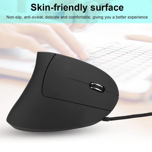 Souris Optique Ergonomique Verticale Filaire, Souris de Jeu Verticale USB à 6 Boutons, 800-1200-2000-3200 DPI, Indicateurs LED Colorés, pour Ordinateur PC(Le Noir)