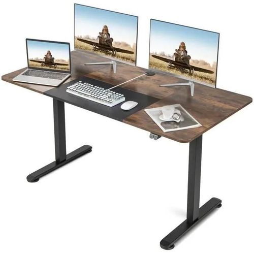 Costway Bureau Assis Debout Électrique, 140 X 70 X 72-116 Cm, Table Réglable En Hauteur, Mono-Moteur, Rustique