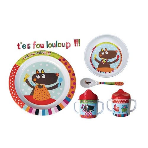 Coffret Cadeau Vaisselle Louloup Assiette, Nouveau Bol, Cuillère Et Tasse Ebulobo Pour Bébé