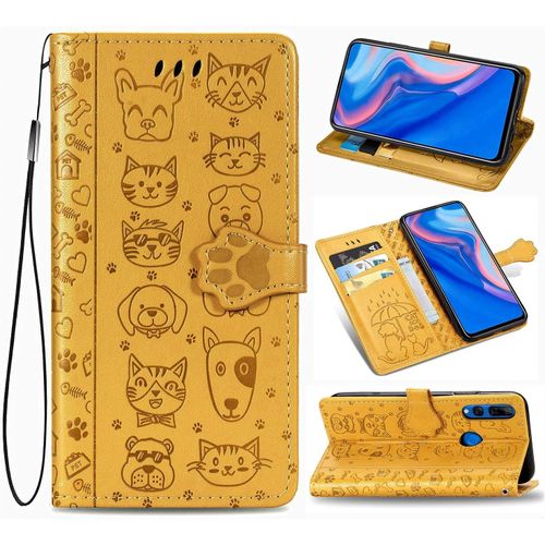 Portefeuille Flip Coque Compatible Pour Huawei Y9 Prime 2019 Jaune