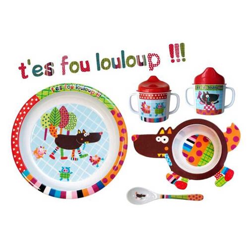 Coffret Cadeau Vaisselle Louloup Assiette, Bol, Cuillère Et Tasse Ebulobo Pour Bébé