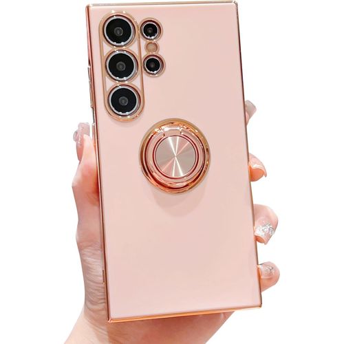 Coque Pour Samsung Galaxy S24 Ultra 5g Avec Anneau Rotatif,Camera Protection Avec 360 Degrés Totatif Anneau De Support Ultra Thin Soft Tpu Protection Antichoc Phone Case-Rose