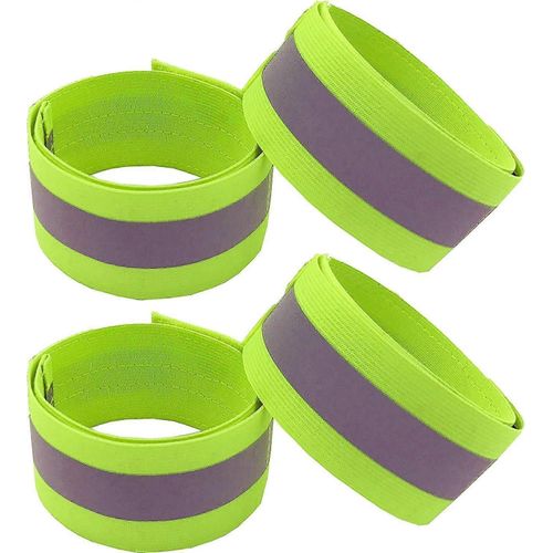 Lot De 4 Brassard De Sécurité Bande Réfléchissante - Vélo De Course Haute Visibilité Pour Enfants - Élastique Scratch Fluo