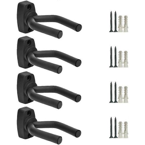 Pack De 4 Supports Muraux Pour Guitares Support Mural Pour Guitare Noir Support De Crochet Mural Avec Vis - Facile À Installer - Convient À Toutes Les Tailles De Guitares, Basse, Mandol