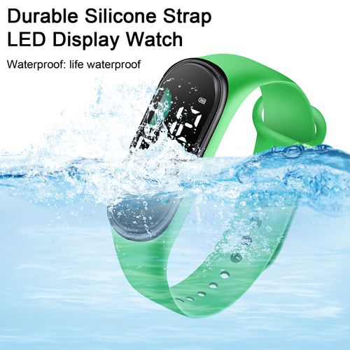Montre Électronique De Sport Pour Enfants, Étanche, Grand Écran De Police, Affichage Led Lumineux, Date Automatique, Calendrier Complet, Montre Numérique-Vert